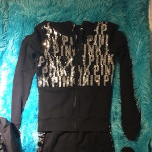 VS PINK Sequin Sweatshirt & Jogger Set w/ backpack